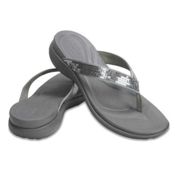 CROCS | Shoes | Crocs Silver Capri V Sequin Flipflop | Poshmark
